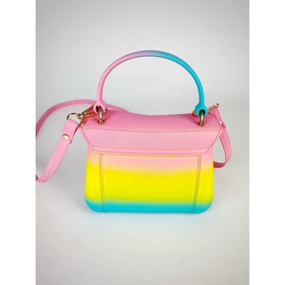 Small Rainbow Jelly Crossbody Purse - Rubber Unicorn Gold Clasp Expandable - Picture 6 of 6
